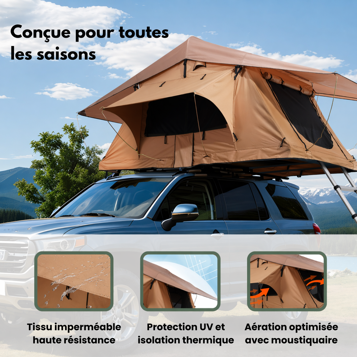 Tente de Toit 3 Places pour Voiture – Format Standard