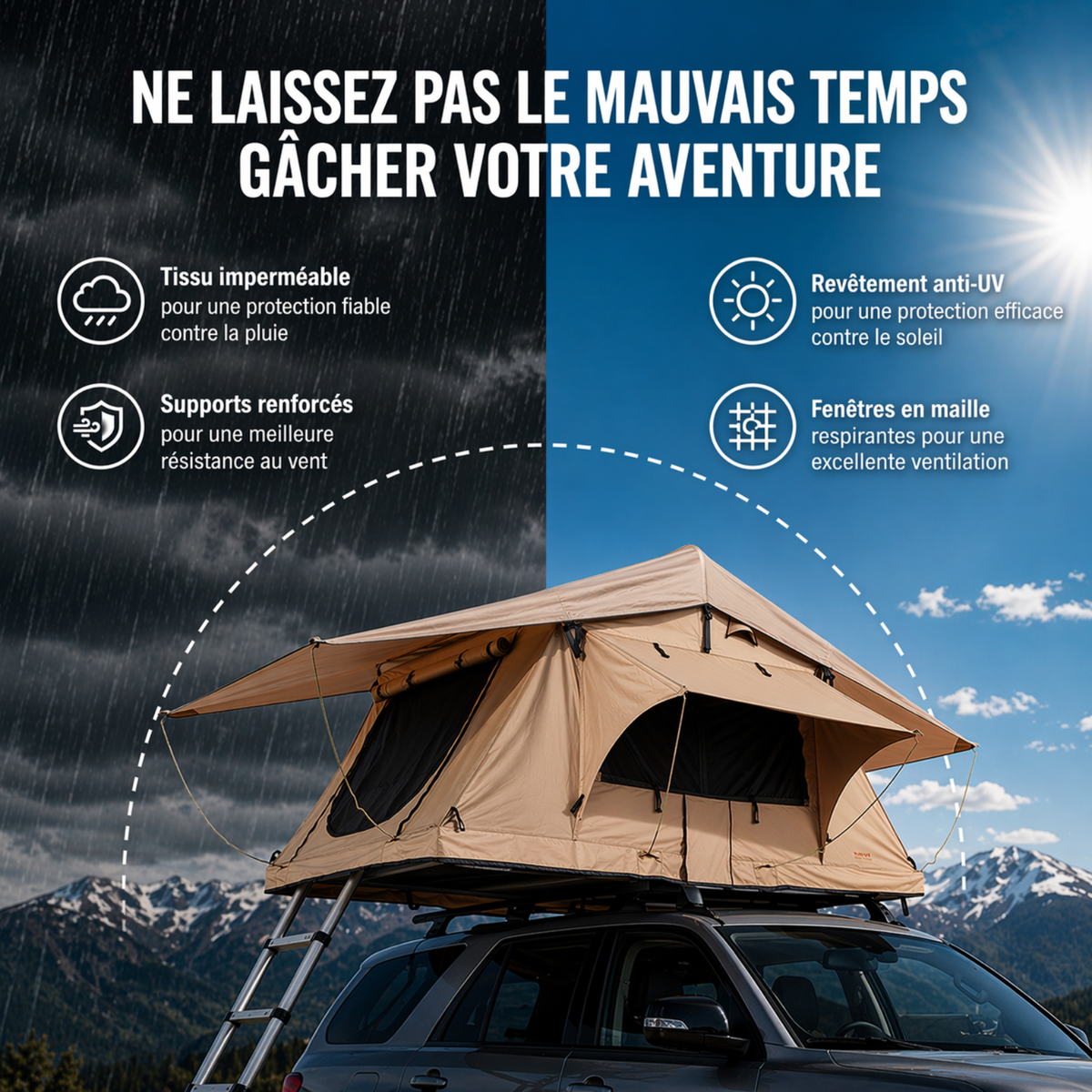 Tente de Toit 3 Places pour Voiture – Format Standard