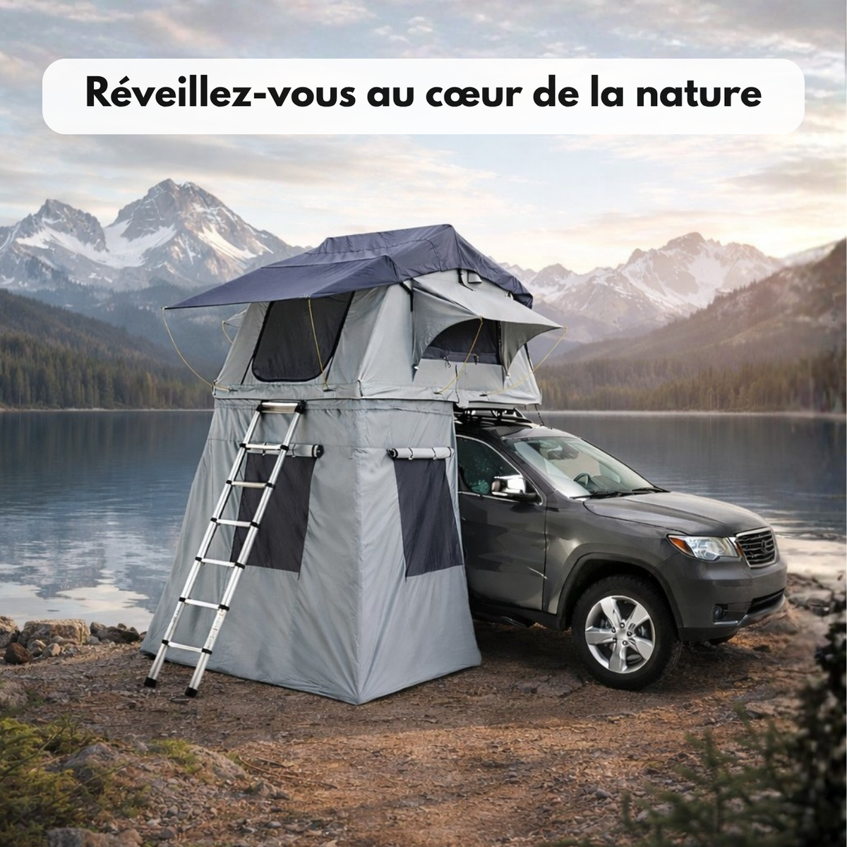 Tente de Toit Extensible 3 Places pour Voiture – Gris