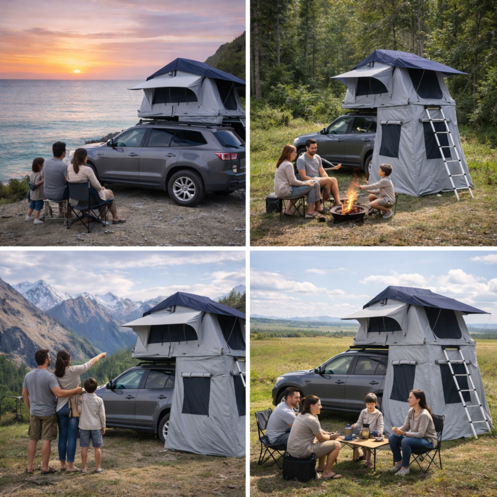 Tente de Toit Extensible 3 Places pour Voiture – Gris