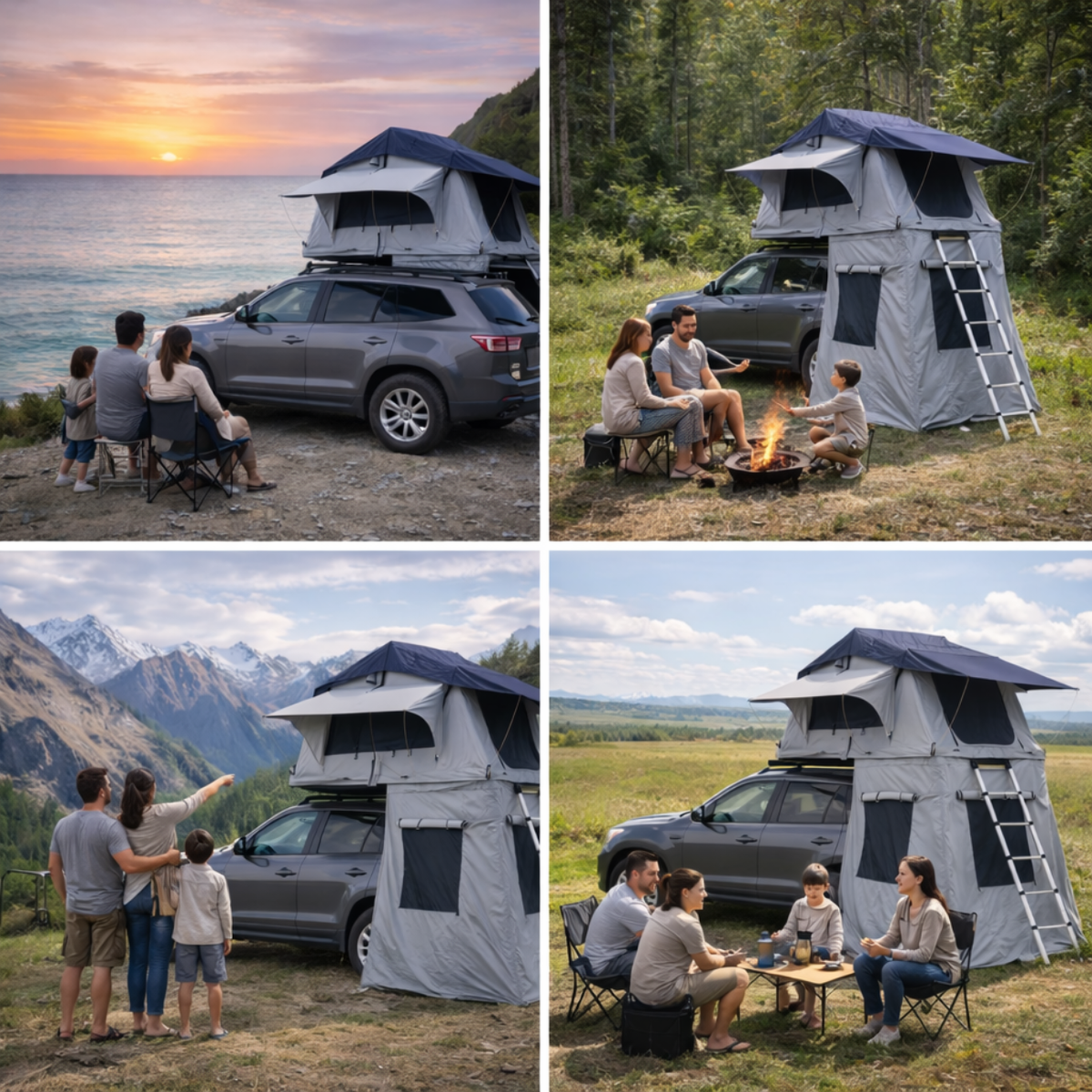 Tente de Toit Extensible 3 Places pour Voiture – Gris