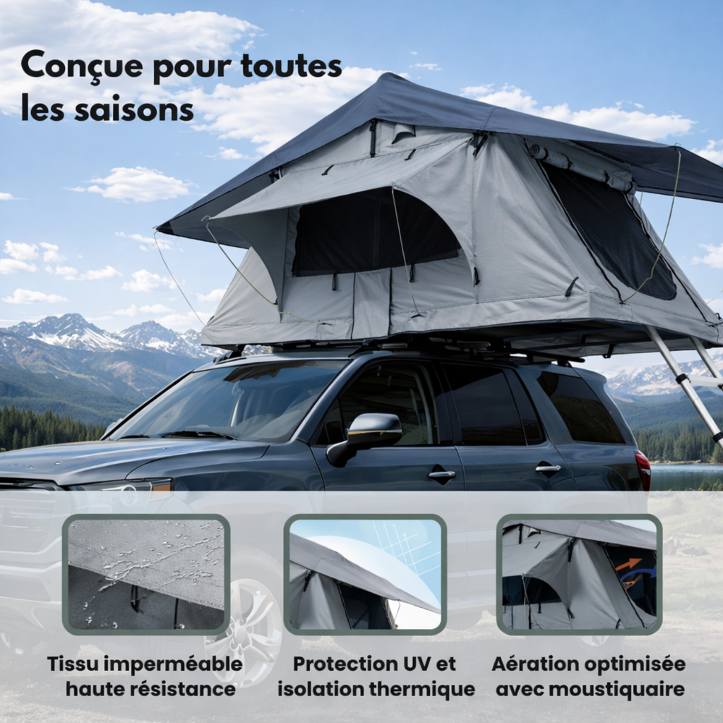 Tente de Toit Extensible 3 Places pour Voiture – Gris