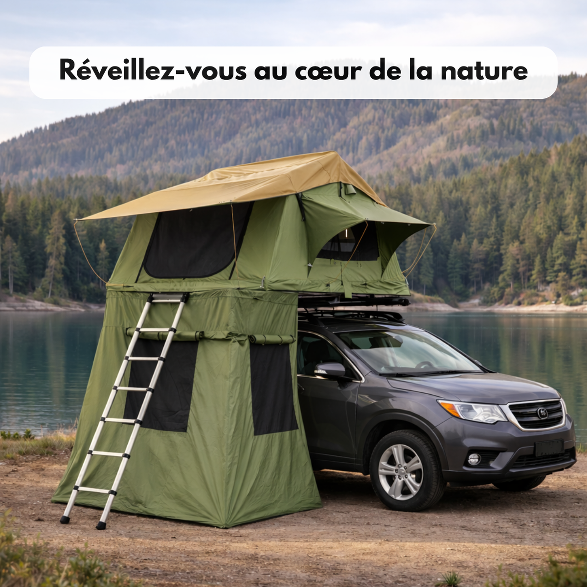 Tente de Toit Extensible 3 Places pour Voiture – Vert