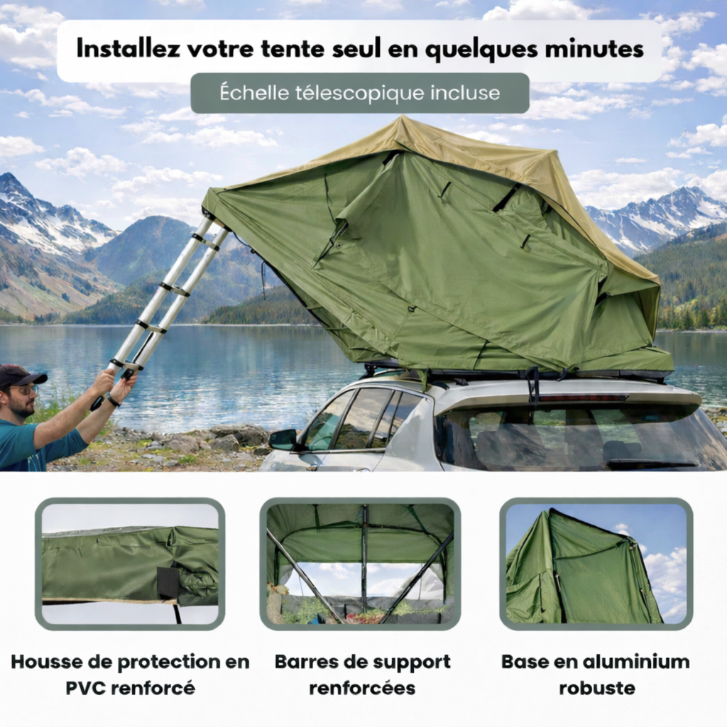 Tente de Toit Extensible 3 Places pour Voiture – Vert