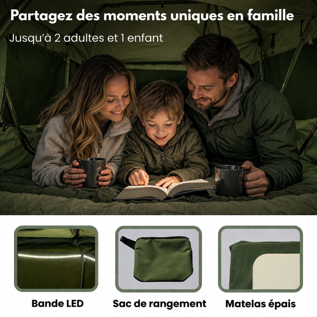 Tente de Toit Extensible 3 Places pour Voiture – Vert