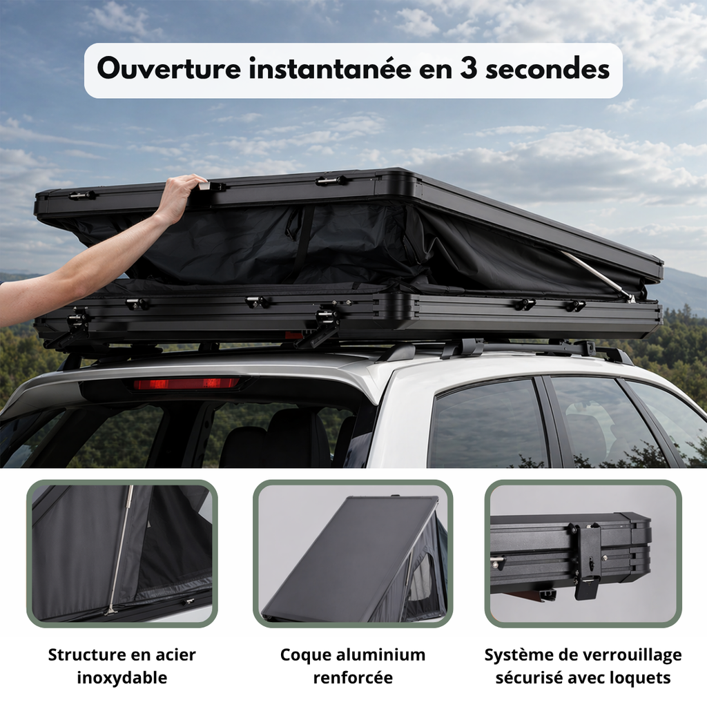 Tente de Toit Rigide 2–3 Places pour Voiture - Format compact