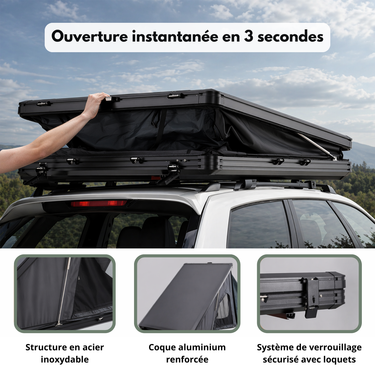 Tente de Toit Rigide 2–3 Places pour Voiture - Format compact