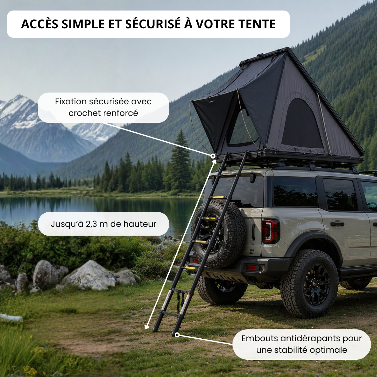 Tente de Toit Rigide 2–3 Places pour Voiture - Format compact
