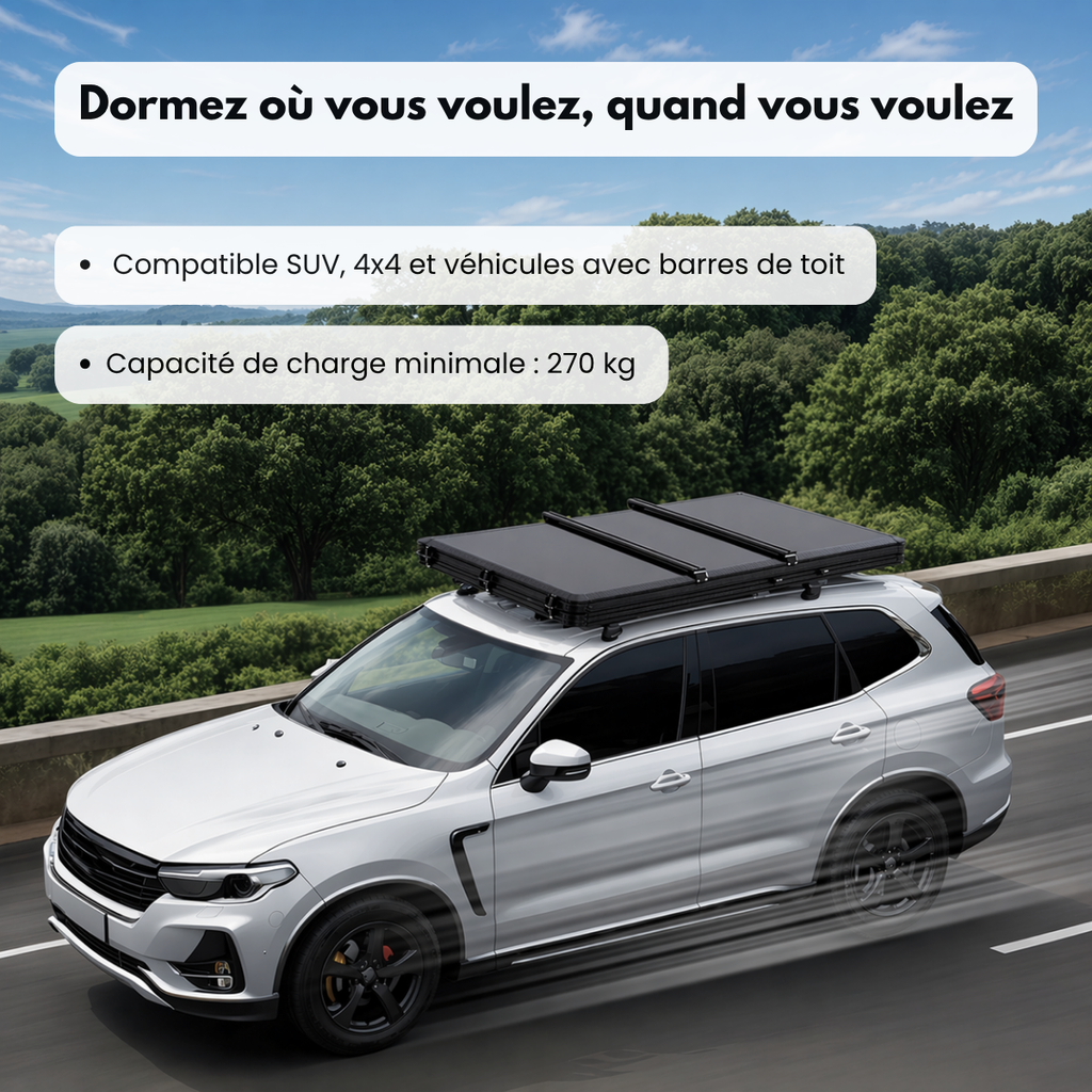 Tente de Toit Rigide 2–3 Places pour Voiture - Format compact