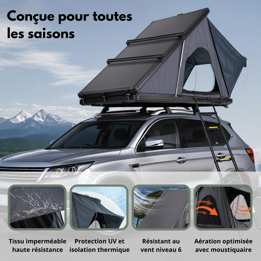 Tente de Toit Rigide 2–3 Places pour Voiture - Format compact
