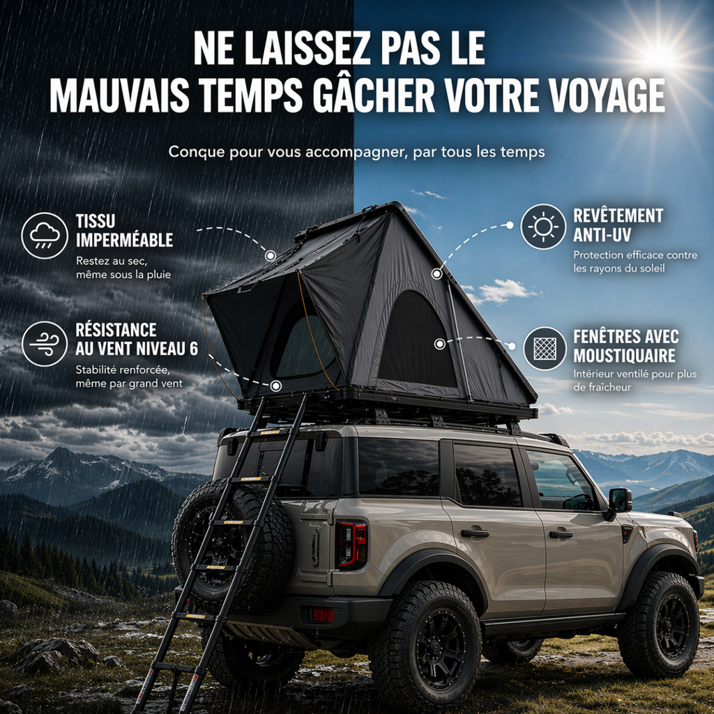 Tente de Toit Rigide 2–3 Places pour Voiture - Format compact