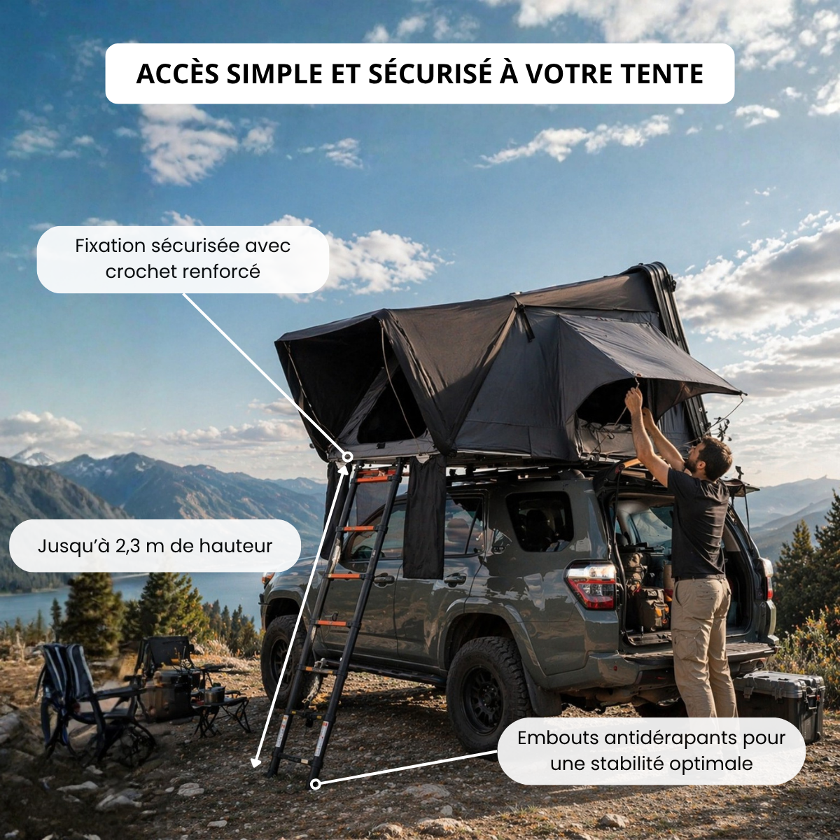 Tente de Toit Rigide 2–3 Places pour Voiture - Format standard