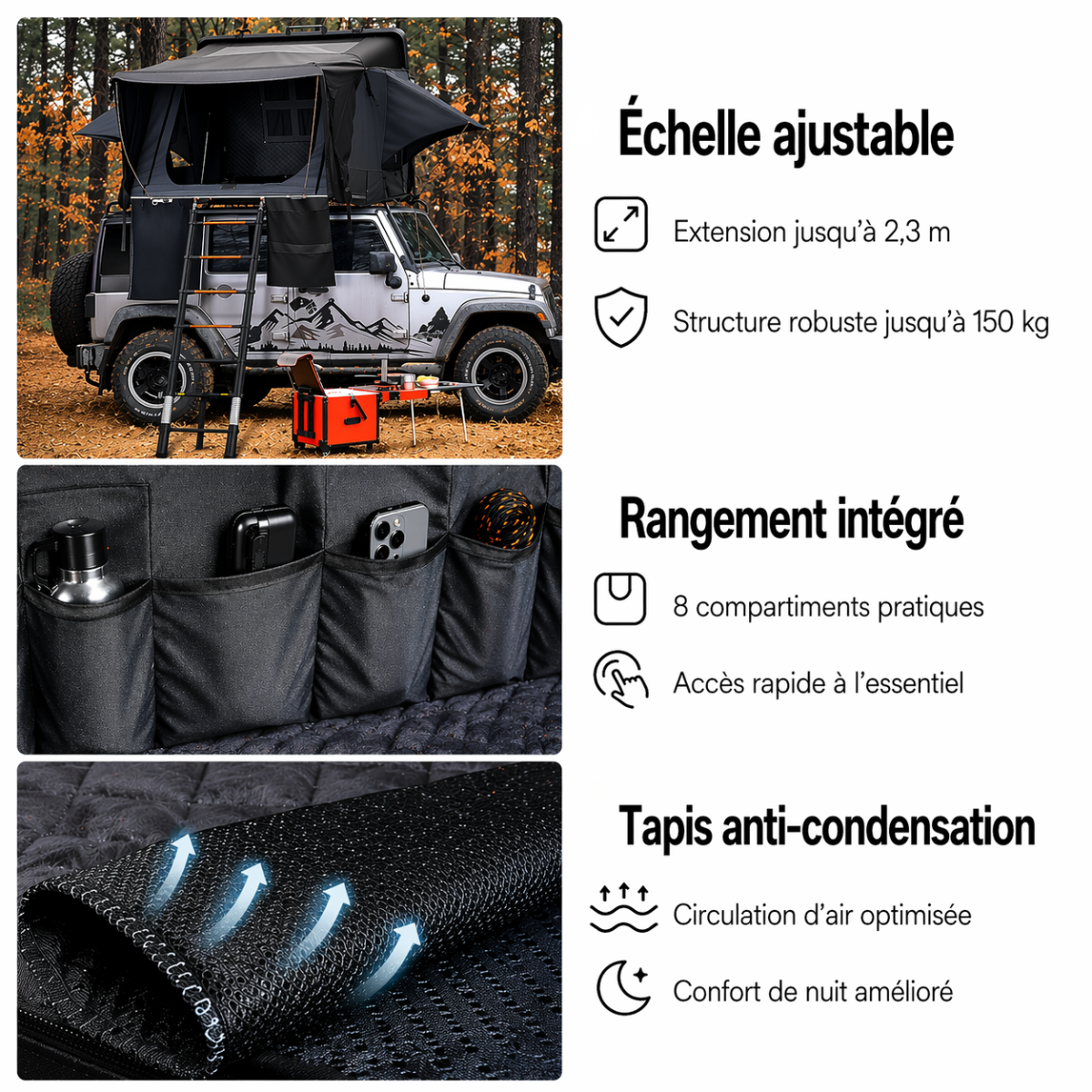 Tente de Toit Rigide 2–3 Places pour Voiture - Format standard