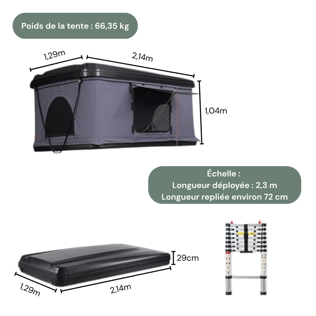 Tente de Toit Rigide 2–3 Places pour Voiture
